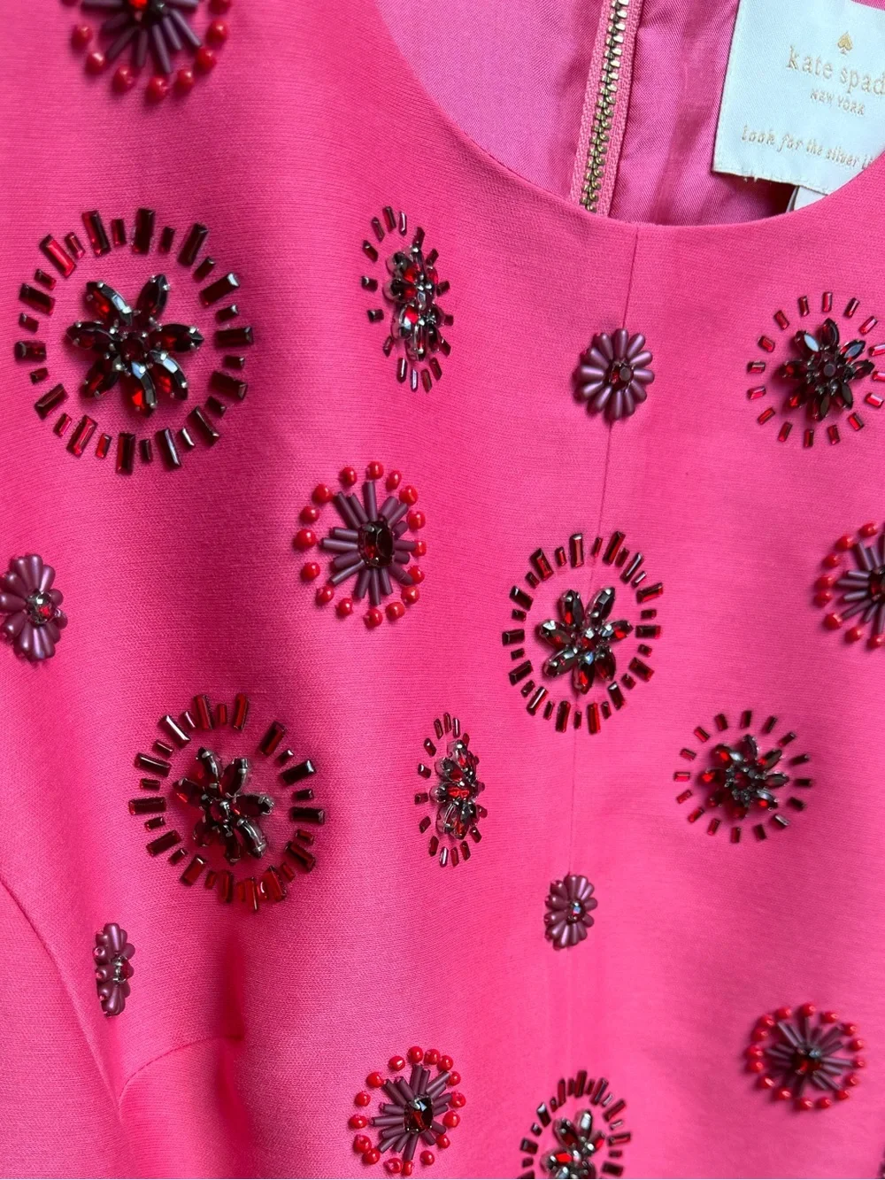 kate spade New York Pink Embellished Fit-and-Flare Dress 17in ptp